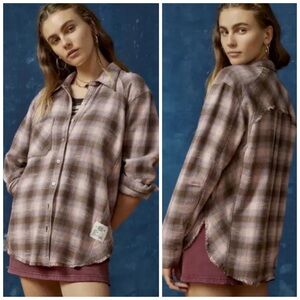 Urban Outfitters BDG Brixton Flannel Button Down Shirt Pink Plaid Combo M